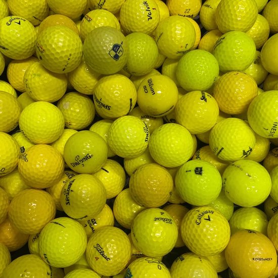 50 Stuks Gele Gebruikte Golfballen/Lakeballs Mix (Geel) + 2 Stuks YourLakeBalls Tees
