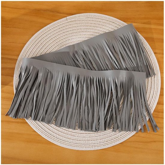 6 m franjes, leer, knutselen, 15 cm, kunstleer, franjes, grijs, PU-leder, kwastjes, snijfranjes, franjes, dubbelzijdige kwastinzet om te naaien, decoratieve franjeband voor doe-het-zelf