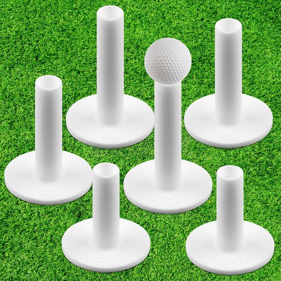 6 Pcs Silicone Golf Tees - Golf Simulatortees - Winter Golf Tees - Witte Golf Tees - Geschikt voor Indoor - Outdoor - Winter Gras - Driving Range - 3 Maten: 5.8cm - 6.5cm - 7.5cm