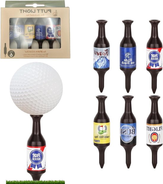 6 Stuks Golf Tees in Bierflesvorm, Grappige en Duurzame Plastic Golf Tees voor Mannen en Golfers, 9 cm Hoog, Perfect voor Vaderdag en Golfuitjes van Merkloos