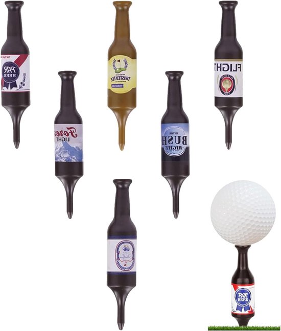 6 stuks golftees - bierfles - grappige golfT-shirts van kunststof - cadeau voor mannen - vaders - golfers van Merkloos