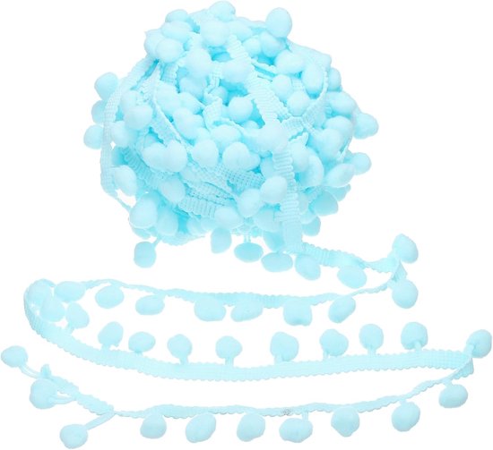 6 yards lint met pompons, 2,5 cm breed, gestippeld, pauwenblauw om te naaien, stoffen band voor knutselen, woondecoratie, gordijnen, kussens, kleding, 13 mm