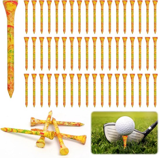 60 Stuks Biologisch Afbreekbare Bamboo Golf Tees van 70mm - Duurzame Golfaccessoires met Lage Wrijving en Curved Top