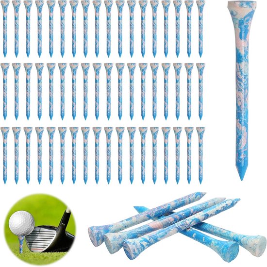 60 Stuks Biologische Bamboe Golf Tees van 70mm - Duurzame Golfaccessoires met Laag Wrijving en Curved Top van Merkloos