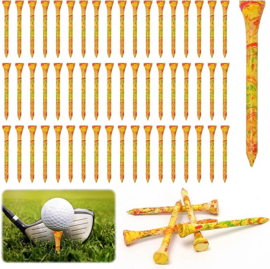 60 Stuks Biologische Bamboe Golf Tees van 70mm - Duurzame Golfaccessoires met Lage Wrijving en Curved Top van Merkloos