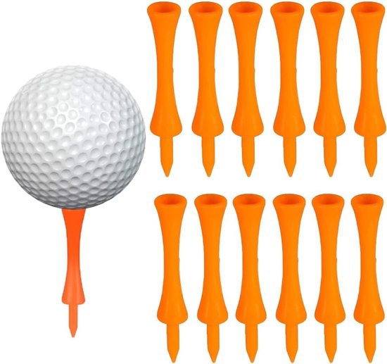 70 stuks oranje plastic golf tees van 70 mm, herbruikbare hollow golf tees voor training en wedstrijden van Merkloos