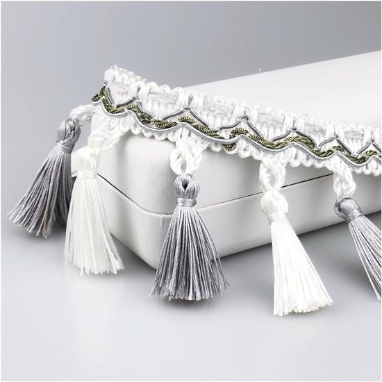 7,5 cm Europese kwastjes, trimband, vintage kanten lint met franjes, polyestervezel, franjeband, voor doe-het-zelf knutselen, kleding, gordijn, naaien, grijs + wit, 10 meter