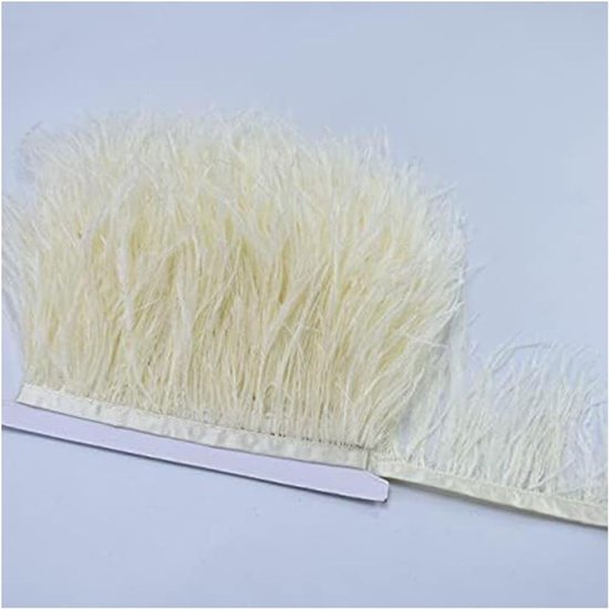 8-10 cm natuurlijke struisvogelveren, rand pluche, veerband om te knutselen, veren, fringen, trim, veer, franjes, band voor doe-het-zelf handwerk, naaien, hoed, jurk, kostuumdecoratie, beige