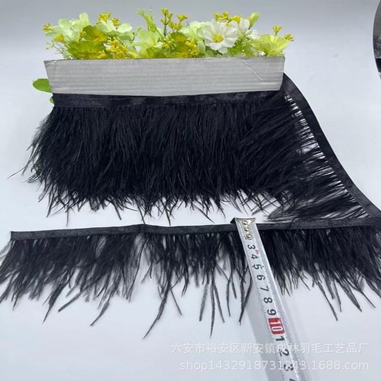 8-10CM Breed Struisvogelveren Boord Franjes met Satijnlint, 2M struisvogelveren Stofstroken Veren Fringe Trim Veer franjes Band voor DIY Naaien Handwerk Kerstmis Kostuums DIY Decoratie-Zwart