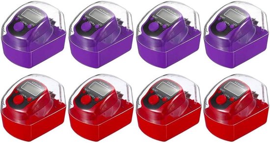 8 Pcs Electronic Finger Counter, LED Electronic Handheld Counter, 5 Digit Counters Clicker with Box, Round Track Handheld Counter, for Golf Sports, Fitness, Exercise Storage (Purple, Red) van Merkloos
