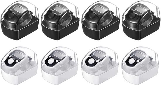 8 Piece Electronic Finger Counter, LED Electronic Hand Counter, 5 Digit Counters with Box, Round Hand Counter, for Golf Sports, Fitness, Exercise, Warehouse (White, Black) van Merkloos