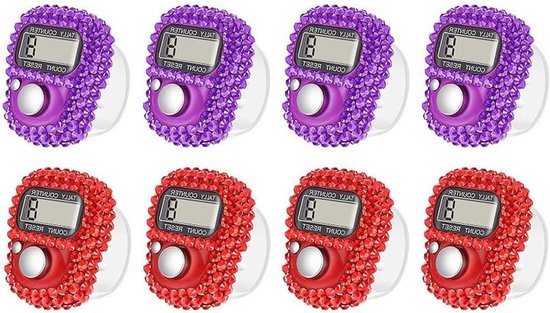 8 Stuks Elektronische Vinger Telmachine - Digitale Mini Handtel voor Sport, Golf en Inventarisatie (Paars, Rood)