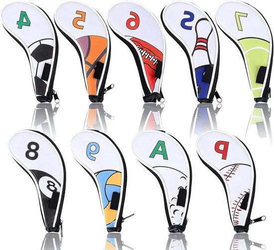 9 Pcs Golf Head Covers Set - Hinge Iron Headgear - Bescherming voor Golfclubs - Golf Hoofddeksels van Merkloos