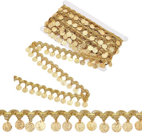 9.1 M Gouden Munt Vorm Trim Pailletten Kant Kwastje Fringe Trim 4Cm Breedte Pailletten Kwastje Kant Lint Fringe Dans Jurk Riem Ketting Voor Kleding Decoratie Party Accessoires
