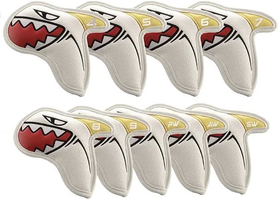 9x Haaien Golf Ijzers Headcovers - Wit - Grappig en Stijlvol Cadeau voor Golfers van Merkloos