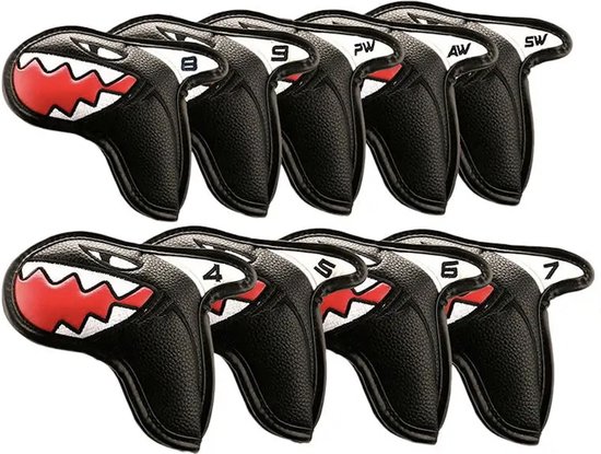 9x Haaien Golf Ijzers Headcovers - Zwart - Grappig en Uniek Golfcadeau van Aliennana