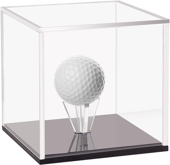 Acryl Golfbal Displaystand voor Enkele Golfbal - Transparante Cube met Zwarte Basis en Stofbescherming - Perfecte Bewaaroplossing voor Golfballen en Verzamelobjecten