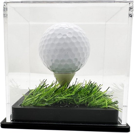 Acryl Golfbal Vitrine met Grasbasis voor Hole-in-One Bal, Verzamelbare Golfbal, Gesigneerde Memorabilia, Souvenir, Jubilea - Transparante Enkele Vitrine