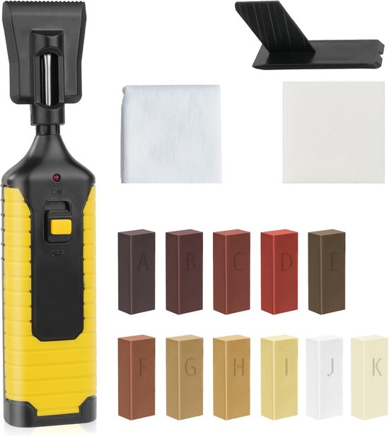 ACWOO Laminate Repair Kit, 11 Different Colours Melt Wax, Wood Repair Wax, Brush and Sanding Sponge, Laminate Flooring Repair Kit for Scratch Repair