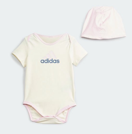Adidas | Rompertje met mutsje | Roze - Ivoor | giftset | maat 74 van adidas