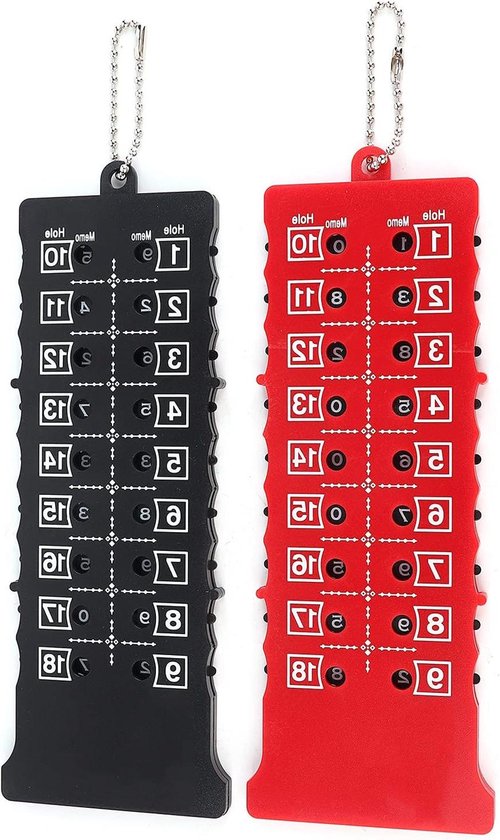 Allecta - Golf Score Teller 2 Stuks voor 18 Holes Golfen - Nauwkeurig Scoren - Scorebord - Training - Praktijk - Competitie Accessoire - Zwart Rood