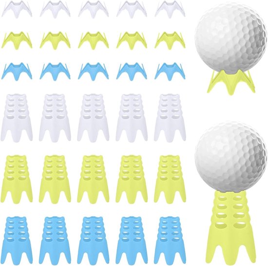 Allecto - Golf Tees - Kunststof - Lang en Kort - Golfsimulator - Binnen en Buiten - Oefen - Geschikt voor Golfmat - Blauw, Wit, Geel - Sportman Golfliefhebbers Beginners - 30 stuks van Merkloos
