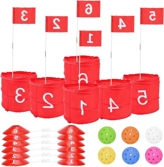 Allecto - Golfspel voor in de tuin - Camping - 6 Holes - Golfset voor volwassenen en kinderen - Groen - Buiten Golfspel - Geschikt voor alle leeftijden - Model Gazon Strand Party - Golf-trainingsset met houder van Merkloos