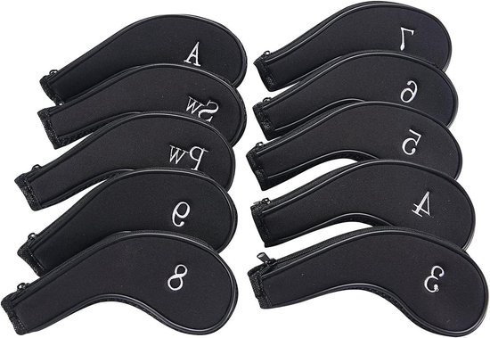 Allecto- Ijzeren Hoofd Covers - Golf Club - 10 Pack - Zwart - Ijzeren Covers. van Merkloos