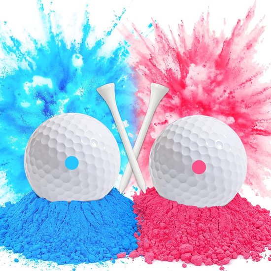 Allecto Plus - Gender Reveal Party Set met Golfballen en Rookbom voor Babyshower - Jongens en Meisjes - Feestartikelen met Golf Tees