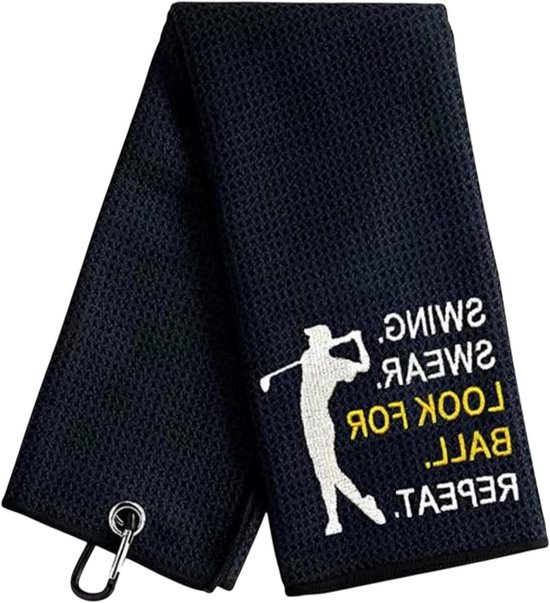 Allecto Plus - Golfhanddoek grappige golfaccessoires voor mannen met clip - zwarte golfbal handdoek voor golfliefhebber - pensioen kerstcadeaus. van Allecto Plus