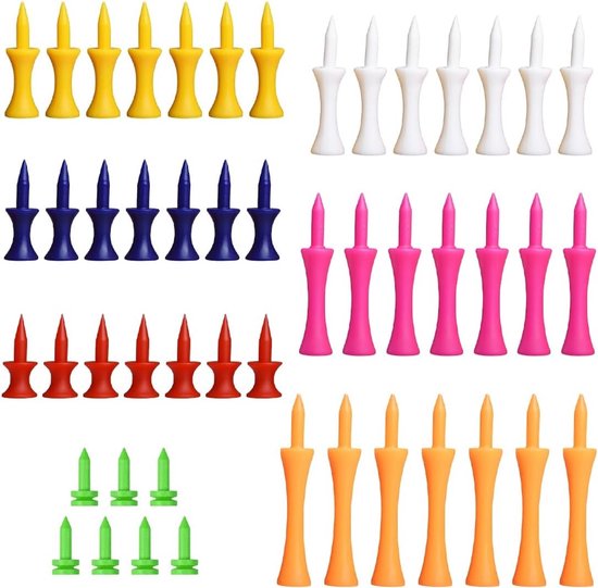 Allecto Plus - Golftees Set van 49 Stuks in 7 Maten van 25 mm tot 70 mm, Gemaakt van Duurzaam Kunststof