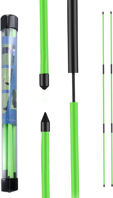Allecto Plus - Set van 2 opvouwbare golfuitlijnstokken 1225 cm met opbergbuis - Golfoefenhulp voor swingtraining - Oefenstangen voor golfrichting.