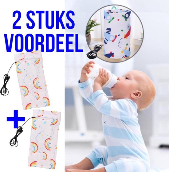 Allernieuwste 2 STUKS USB Baby Fles Warmer model Zon en Wolken - Heater - Reisaccessoire - Draagbaar - Klittenband - Kleur van Allernieuwste