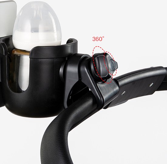 Allernieuwste Universele Bekerhouder PLUS Telefoonhouder Voor Kinderwagen, Buggy en Fiets - Kinderwagen Accessoires - Combi 2-in-1 - ZWART van Allernieuwste