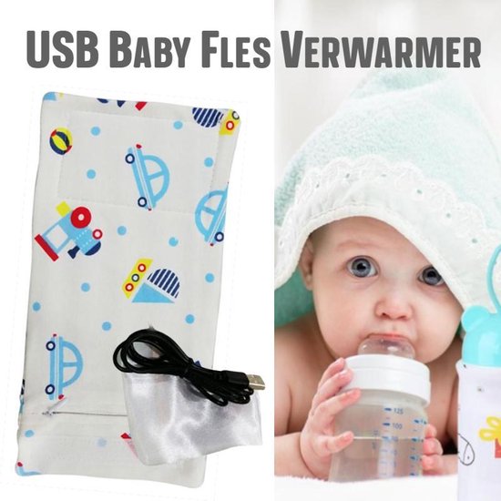 Allernieuwste USB Baby Fles Warmer model Blauwe Auto's - Heater - Reisaccessoire - Draagbaar - Klittenband - Kleur van Allernieuwste
