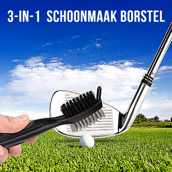 Allernieuwste.nl® 3-in-1 Schoonmaakborstel Golfclub MET Ophanghaakje - Staal Borstel Schoonmaak Cleaner - Golf Tee Accessoires - Cadeau - Golfballen - Golf Sport - Golfset - Golftraining - van Allernieuwste.nl