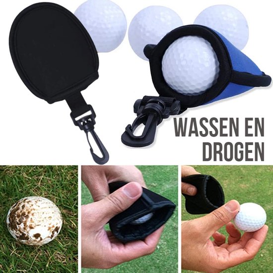 Allernieuwste.nl® Golfbal Wassen en Drogen ZWART - Golfball Washer Cleaner - Handig Cadeau Geschenk voor Golfers - Waterdicht - ZWART van Allernieuwste.nl