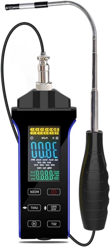 Anemometer Windmeter - Luchtmeetsnelheidmeter Temperatuurmeter - Luchtstroming Meten - Hitte-draad Sensor - 0.1-30m/s - Zwart