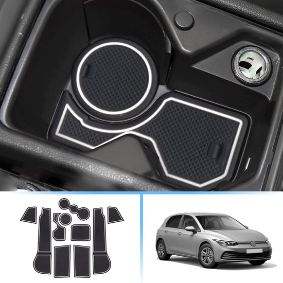 Antislip vloermatten compatibel met VW Golf 8 2020-2023, rubberen matten voor middenconsole, bekerhouder, deurnaden, armleuningen, Golf 8 accessoires autovloermatten (wit)