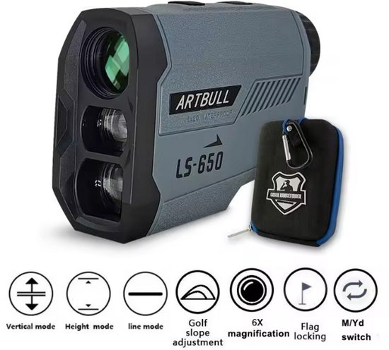ARTBULL LS-650 Laser Afstandsmeter - 650 Meter Bereik - 6x Zoom - Inclusief Beschermhoes - Golf Slope & Vlag Vergrendeling - Waterdicht van ART