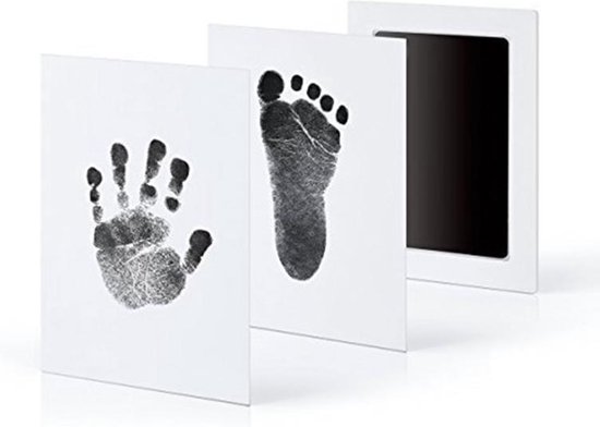 Baby handafdruk en voetafdruk fotokaartje - Baby cadeau - Zwart - Gipsafdruk alternatief! - Eenvoudig schoonmaken - incl. 2 witte kaartjes en handleiding van Prachtigkado