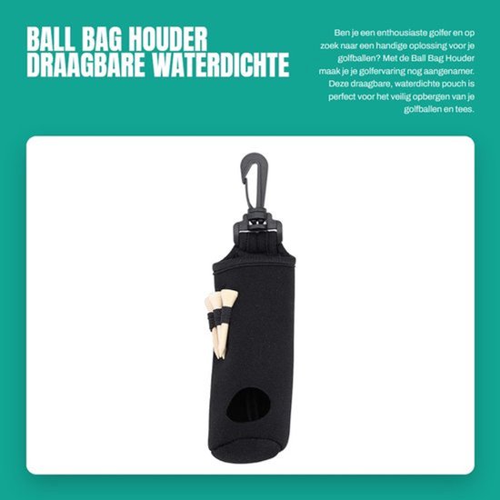 Ball Bag Draagbare Waterdichte - Neopreen Pouch - Golfaccessoires - Anti-stof - Inclusief 3 Tees - Sterke Clip - Golfballenhouder
