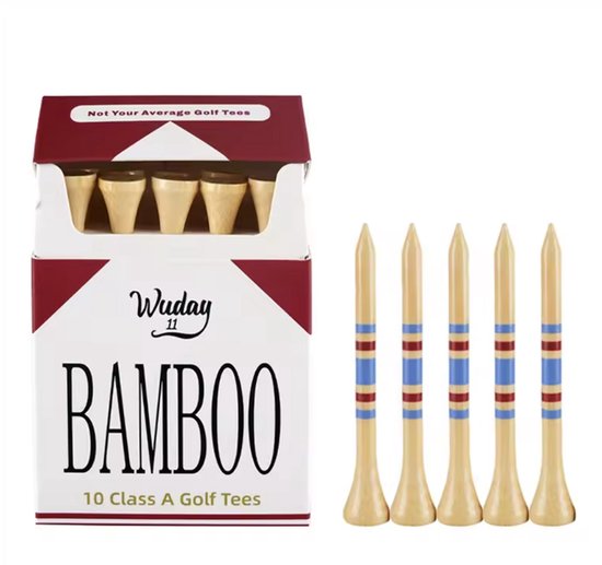 Bamboe Golf Tees 70mm - Set van 10 Stuks in Vintage Pocketdoosje - Golfcadeau - Grappige & Stijlvolle Golf Accessoire van Cadeaushop XL