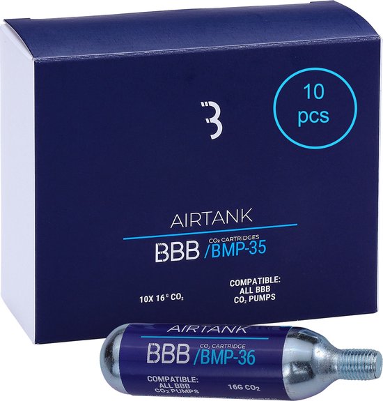 BBB Cycling AirTank Co2 Patronen 16 Gram - Minipomp - Fietspomp C02 Patroon 10 Stuks - Geschikt voor Minipomp - BMP-35 van BBB Cycling