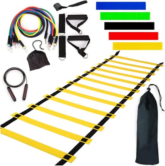 Behendigheidstrainingsset - Voetbal oefenmateriaal - Sportprestaties verbeteren - Opvouwbaar en duurzaam - 6 meter ladder - Set 4