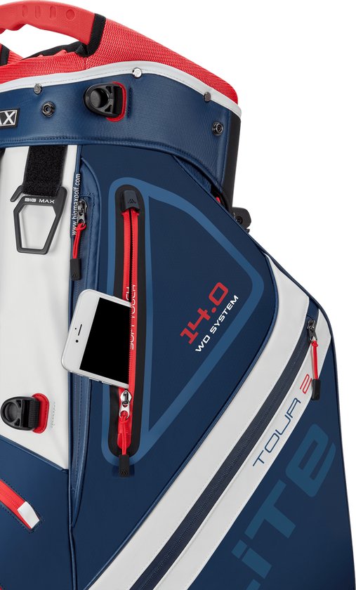 Big Max Dri Lite Hybrid Tour 2 - Waterwerende Golftas - Standbag - Navy Rood van Merkloos