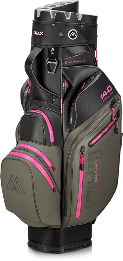 Big Max Drilite Silencio 3 - Stille Golftas - Cartbag - Waterafstotend - 14 dividers - Zwart Grijs Fuchsia van Merkloos