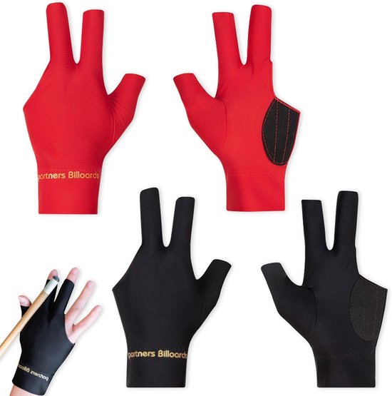 Biljarthandschoenen 4 Stuks - Keu Handschoenen - Stabiliteit Verbeteren - Open Vingertoppen Ontwerp - One Size - Rood Zwart