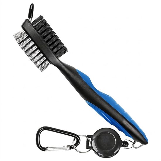 Blauwe golf schoonmaak borstel golf club reinigingsborstel unisex dubbelzijdige club reiniger met nylon en staal haren uitschuifbaar trekkoord karabijnhaak golf accessoire voor golf clubs en clubhoofden