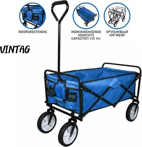 Bolderkar - Opvouwbaar Ontwerp - Weersbestendig - Tot 100 KG - 91x52x62 cm - Incl Zwart Polyester Doek van Gentlemen's Hardware